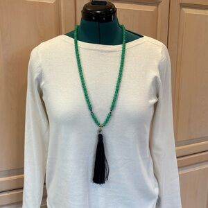 Chic Aventurine Beaded Mala Necklace with Navy Tassel